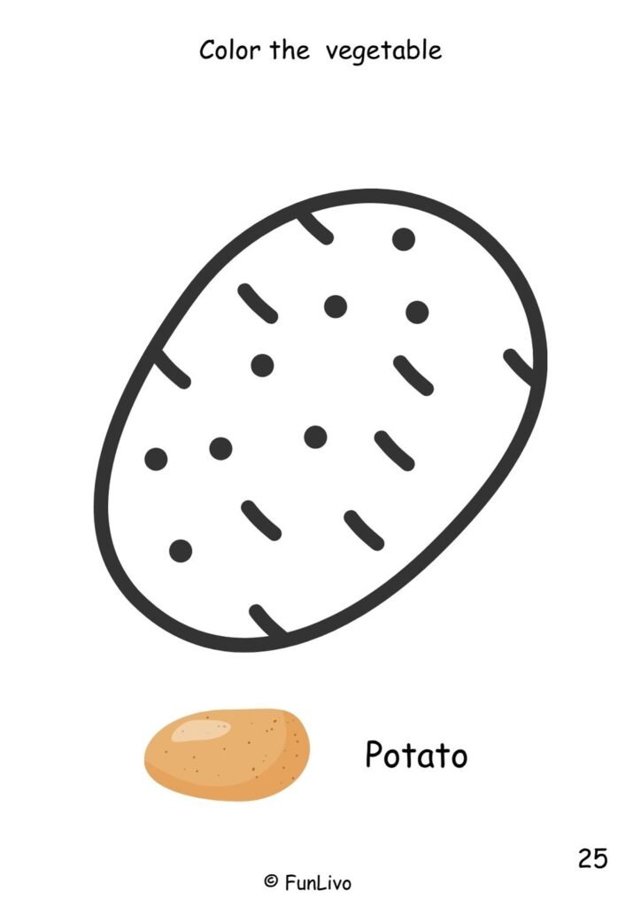 Potato Vegetable Coloring Worksheets for Preschool Kids