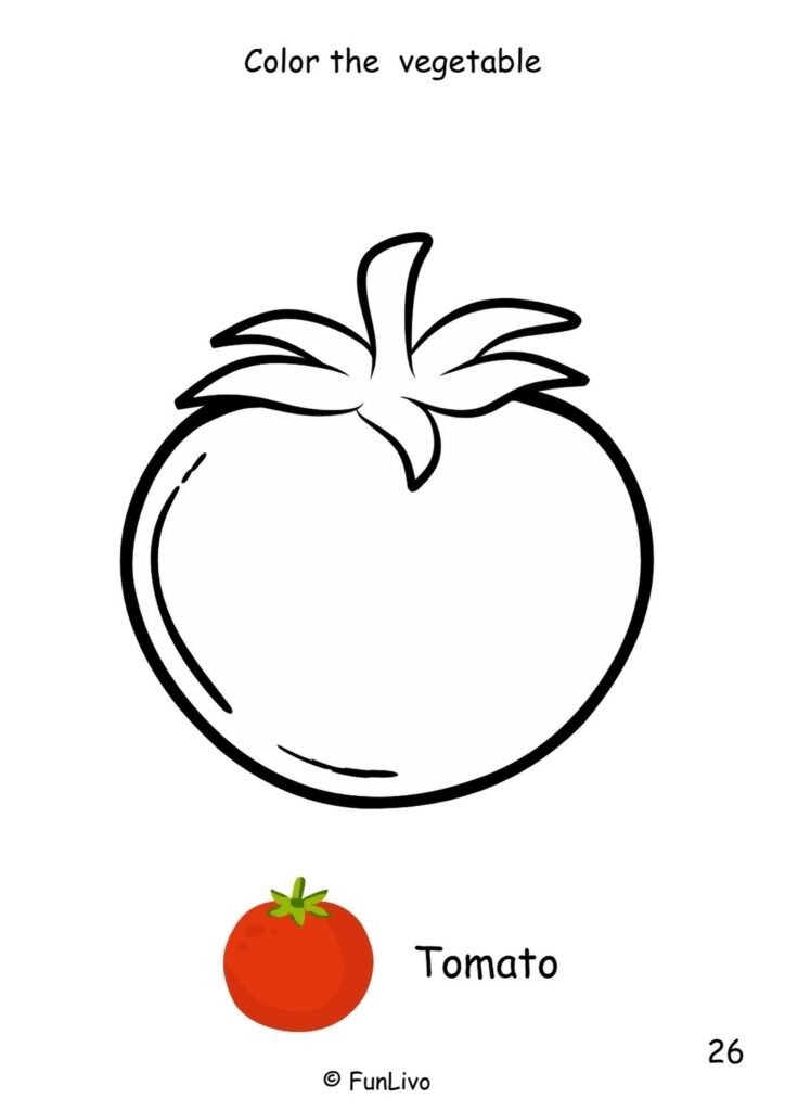 Tomato Vegetable Coloring Worksheets for Preschool Kids