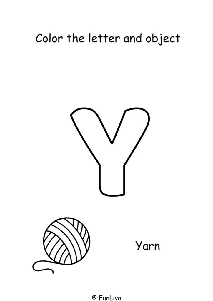 Free uppercase letter Y coloring worksheet with aeroplane for preschool kids