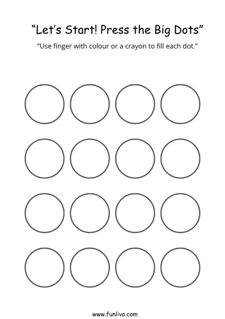 Pencil control worksheet with large circles for fine motor practice