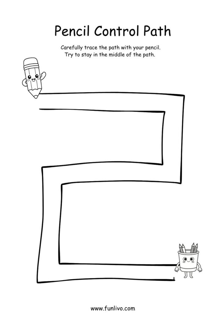 Pencil control path worksheet with straight and angled lines