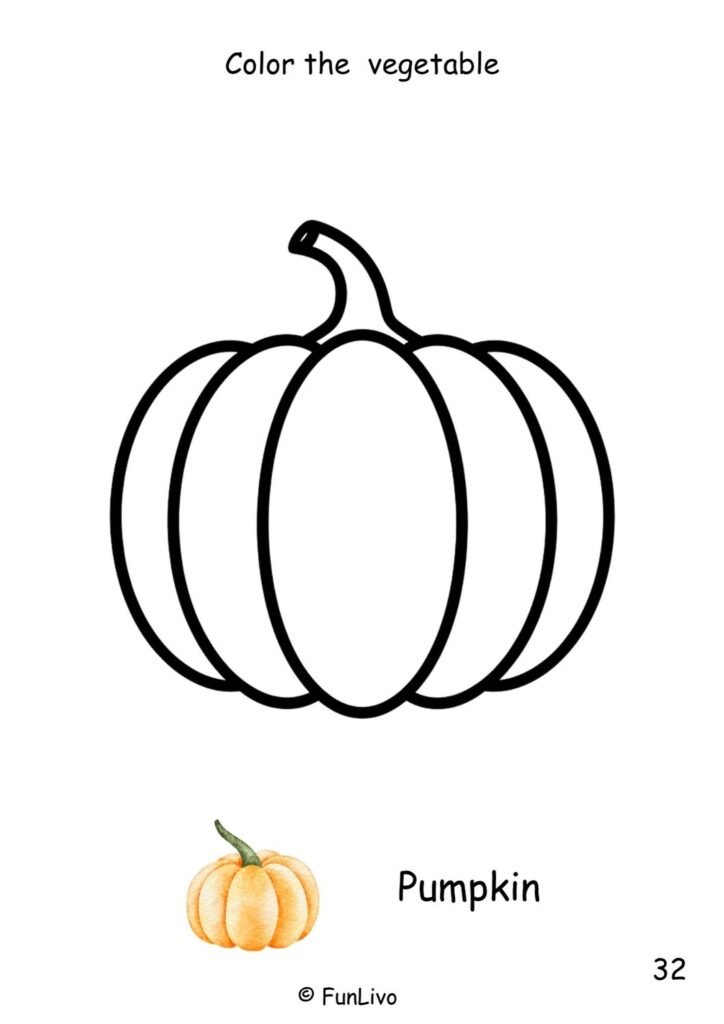 Pumpkin Vegetable Coloring Worksheets for Preschool Kids