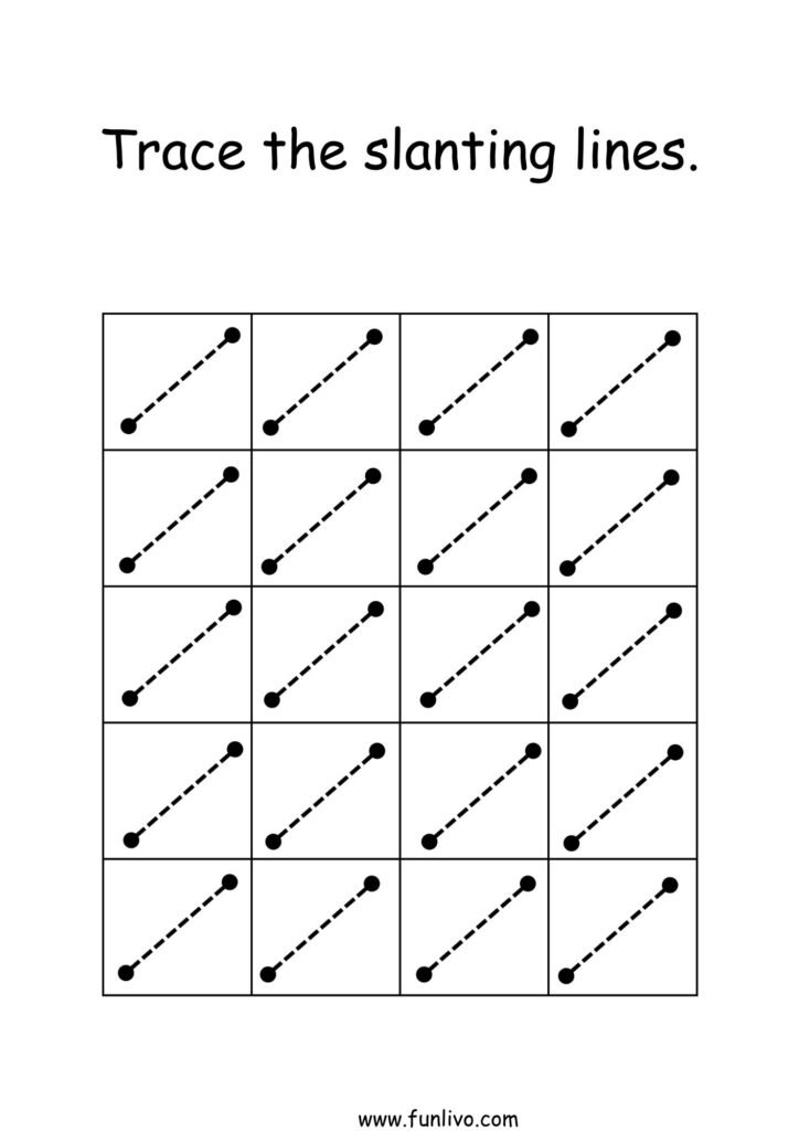 Free slanting line tracing worksheet for preschool kids
