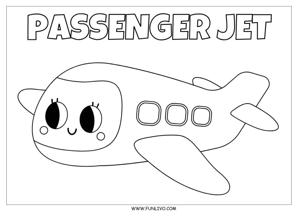 Free passenger jet coloring worksheet for preschool kids