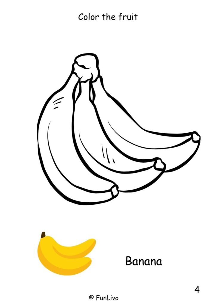 Banana Fruit Coloring Worksheets for Preschool Kids