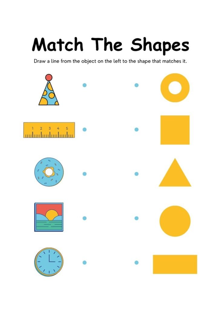 Shapes matching worksheet for preschool and kindergarten kids