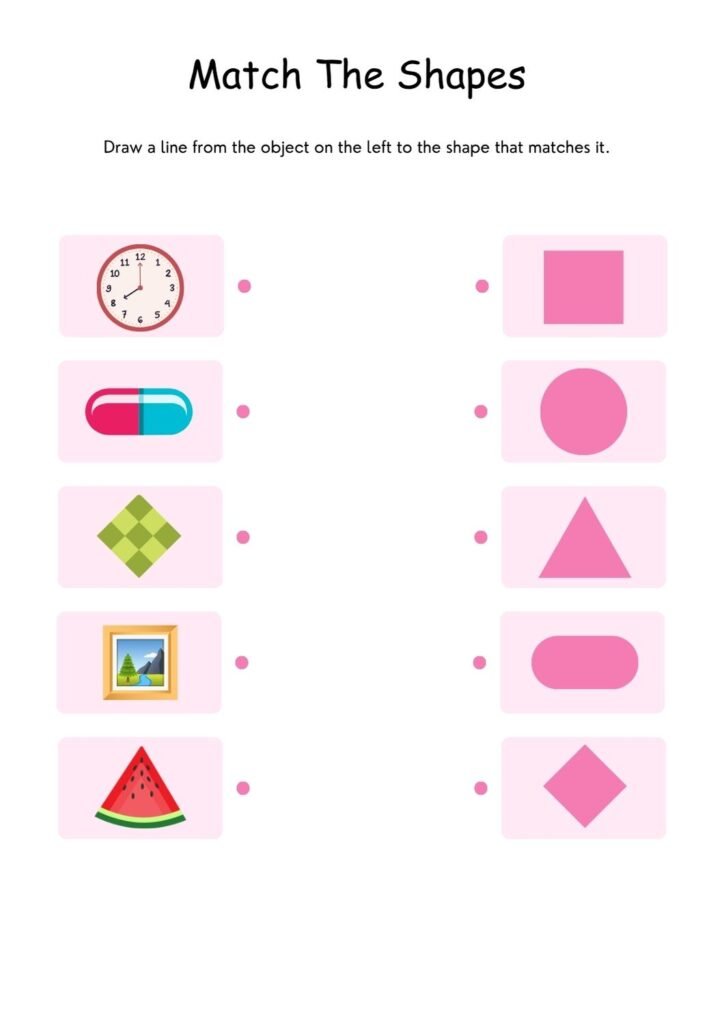 Shapes matching worksheet for preschool and kindergarten kids