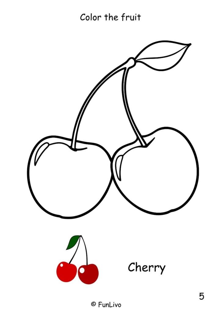 Cherry Fruit Coloring Worksheets for Preschool Kids