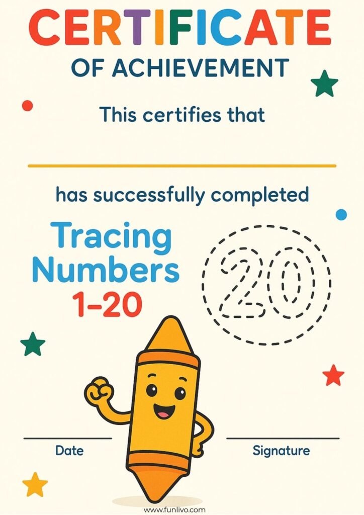 Certificate Image Of Number Tracing Worksheets 1-20 for Kids