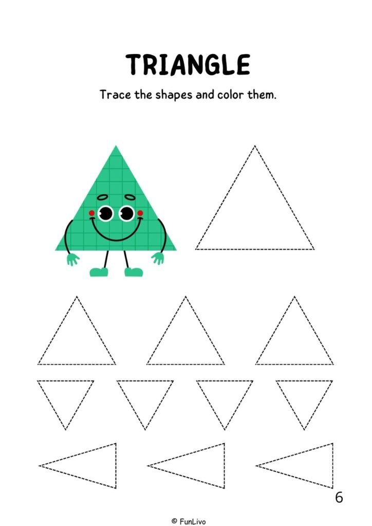 Triangle tracing worksheet for preschool kids