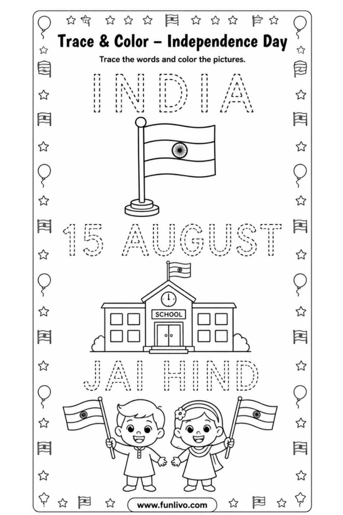 Download Free Happy Independence Tracing Worksheet