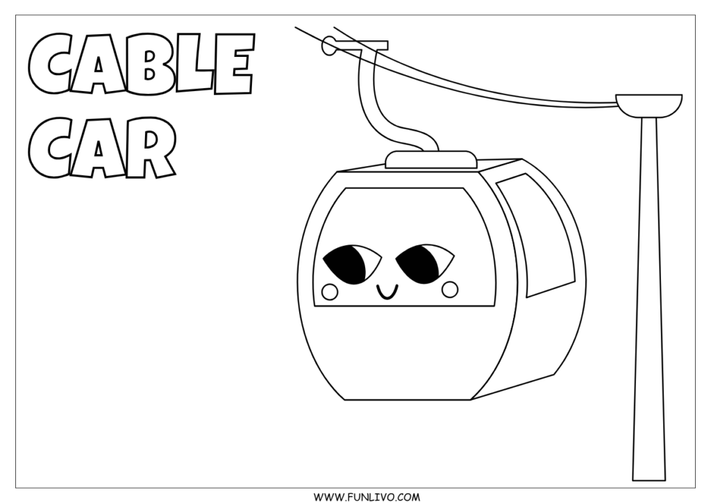 Free cable car coloring worksheet for preschool kids