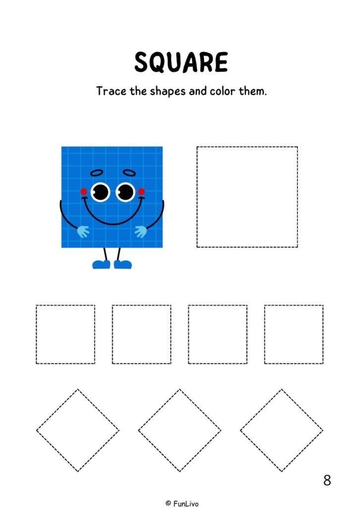 Square tracing worksheet for preschool kids