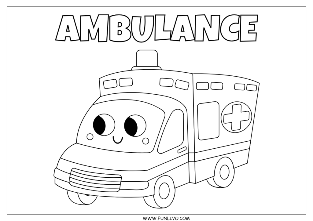 Free ambulance coloring worksheet for preschool kids