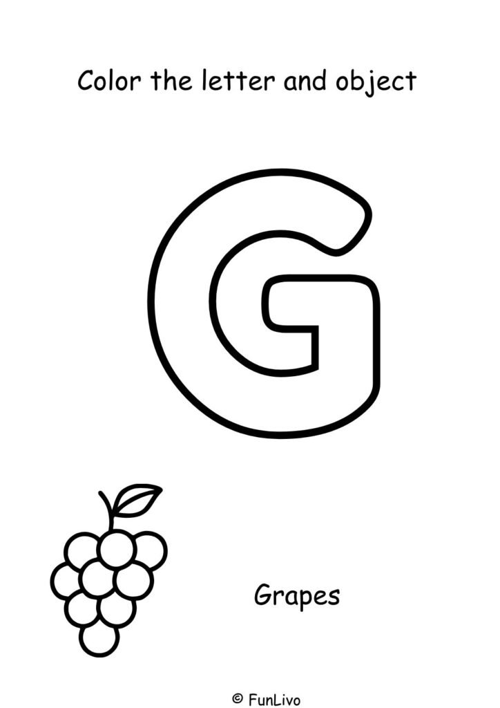 Free uppercase letter G coloring worksheet