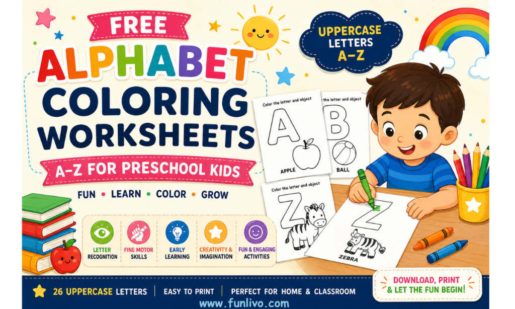 Free Alphabet Coloring Worksheets A–Z for Preschool Kids