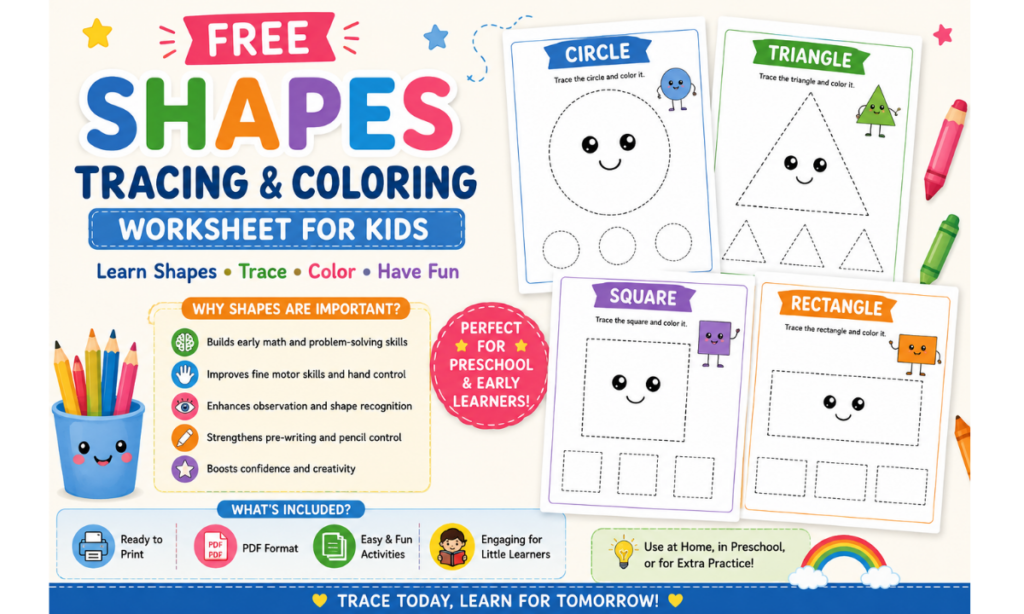Free Shapes Worksheets for Preschool | Trace & Color