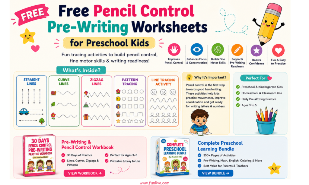 Free Pencil Control Pre-Writing Worksheets for Preschool Kids