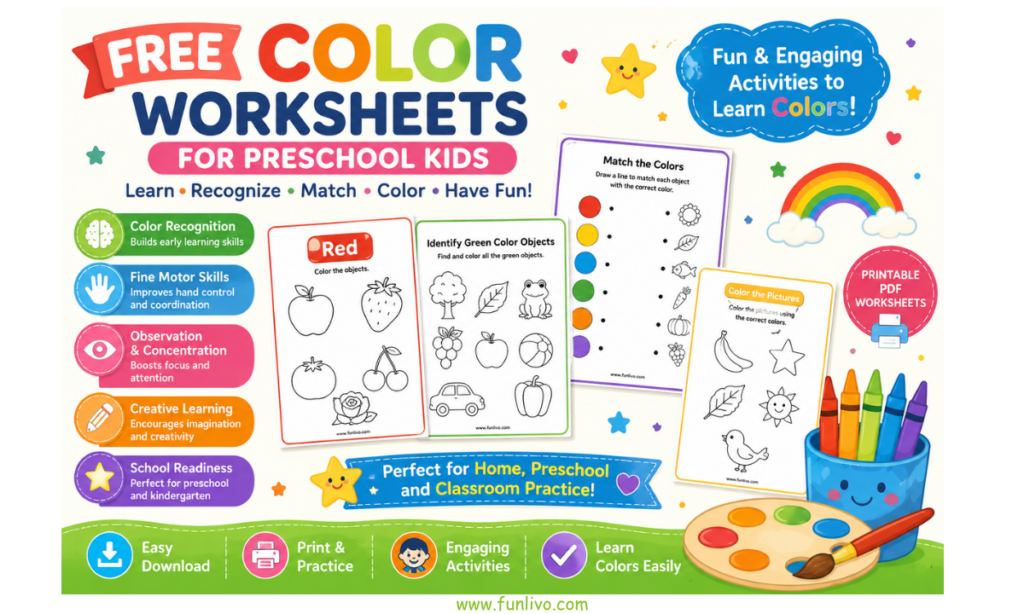 Free Color Worksheets for Preschool Kids | Fun Printable PDF