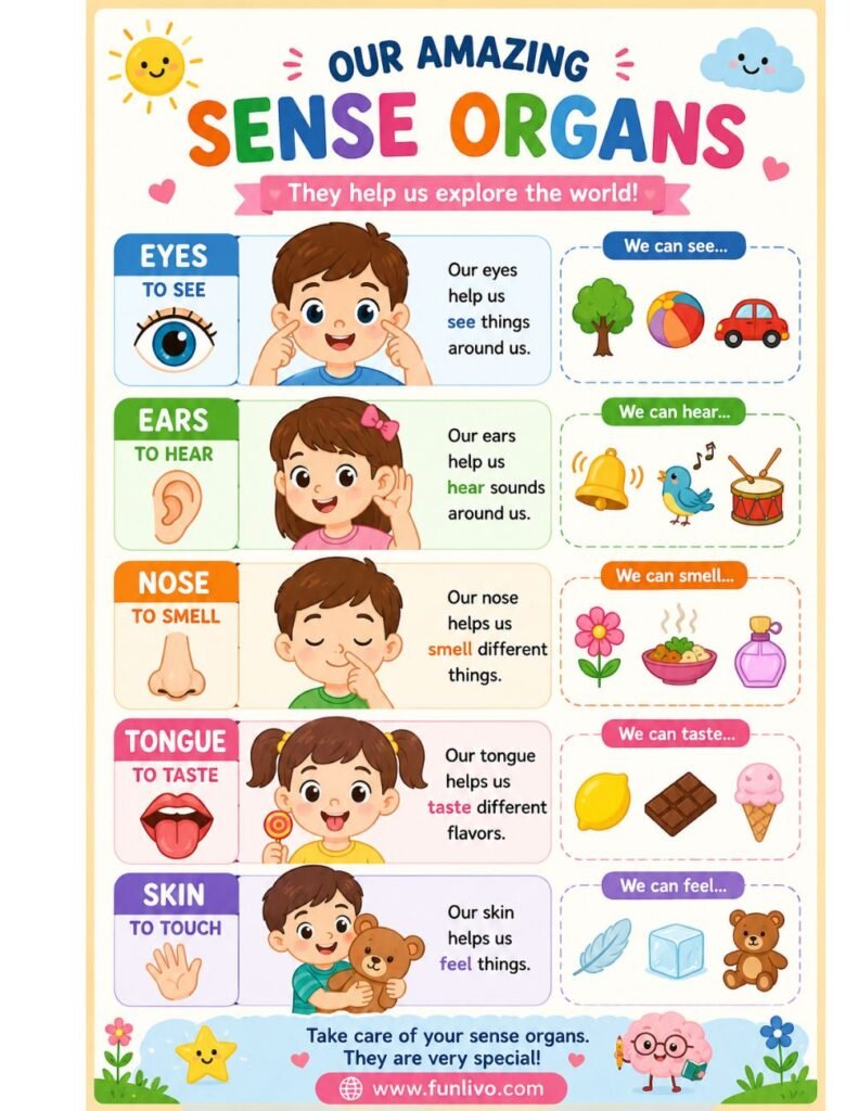 Colorful Sense Organ Chart for Preschool Kids