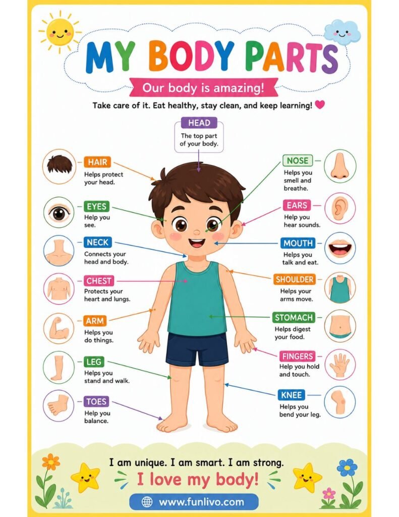 Free Body Parts Worksheets for Preschool Kids