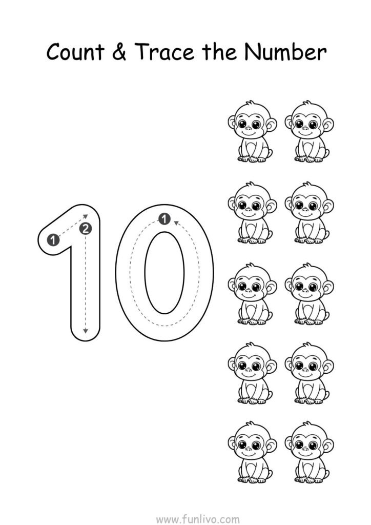 Count and Trace free worksheet for preschool kids