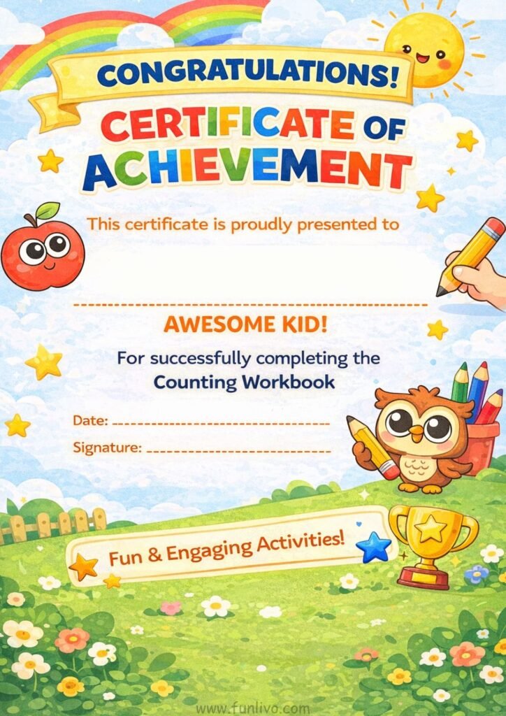Certificate of achievement for counting working