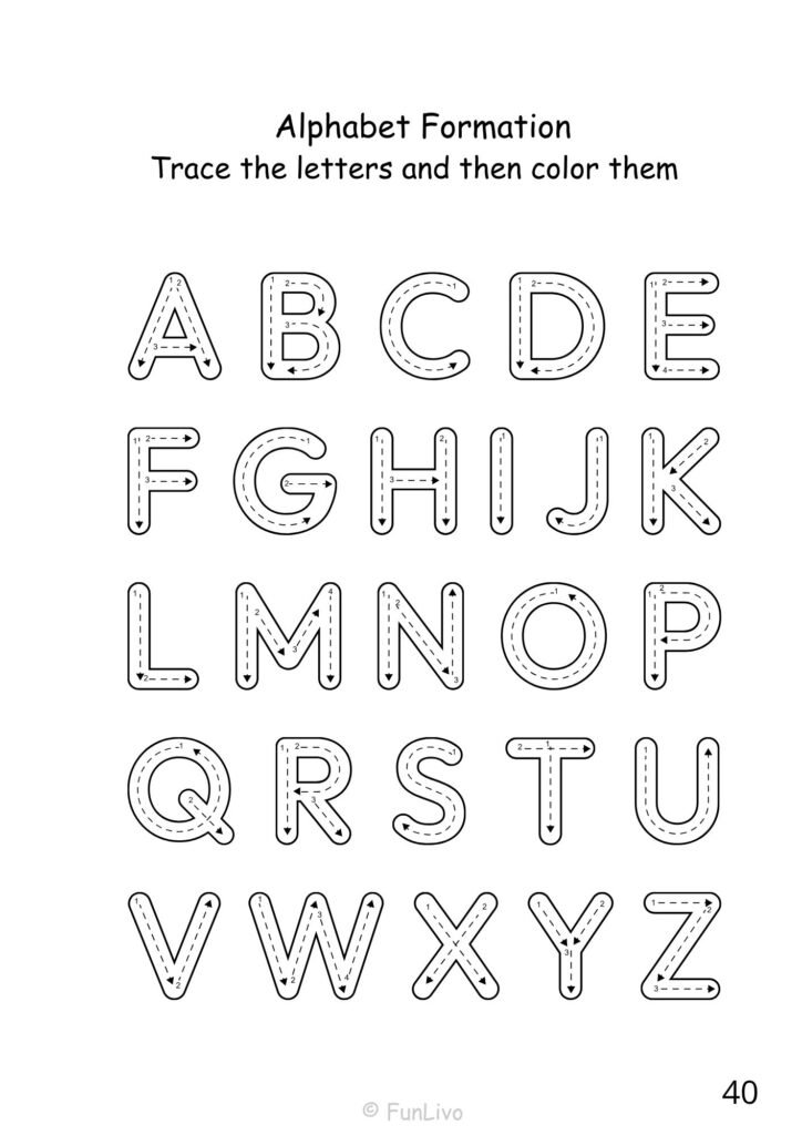 Uppercase letter A-Z formation worksheet for preschool kids