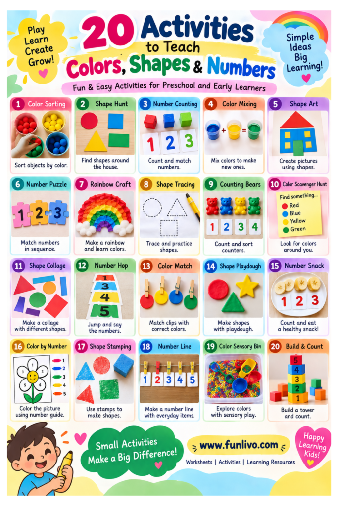 20 Activities to Teach Colors, Shapes & Numbers