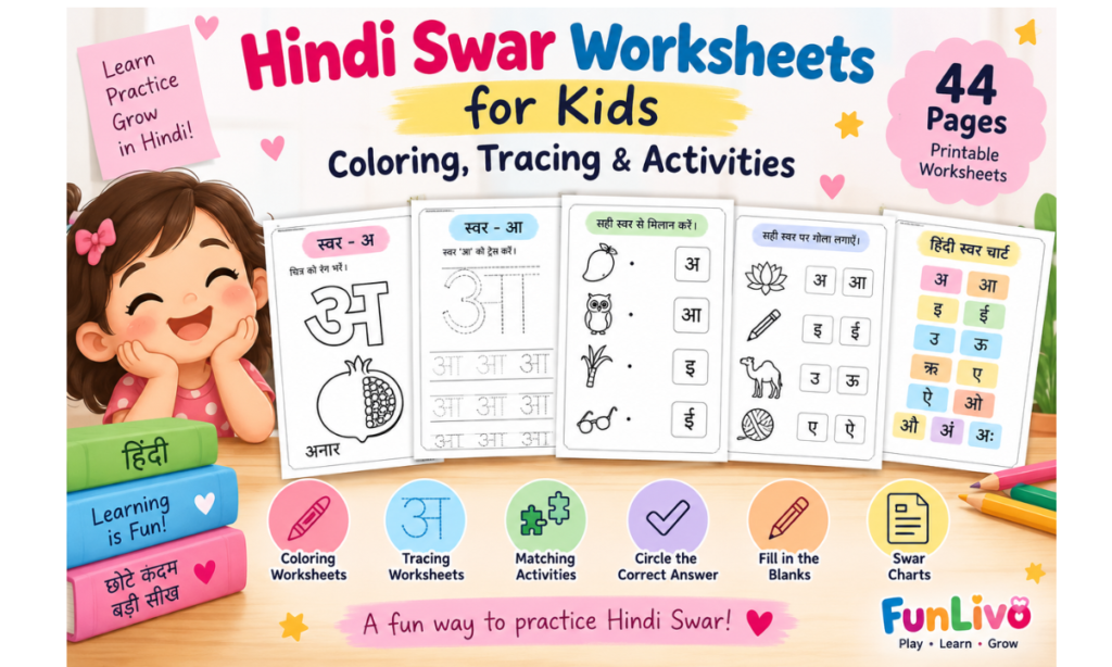 Hindi Swar Worksheets for Kids: Coloring, Tracing and Activities