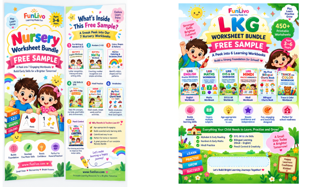 Free Sample Worksheets for Kids (Nursery & LKG) Download PDF