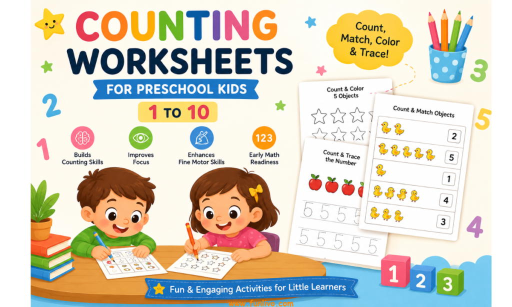 Cover Image of Free Counting Worksheets for Preschool Kids