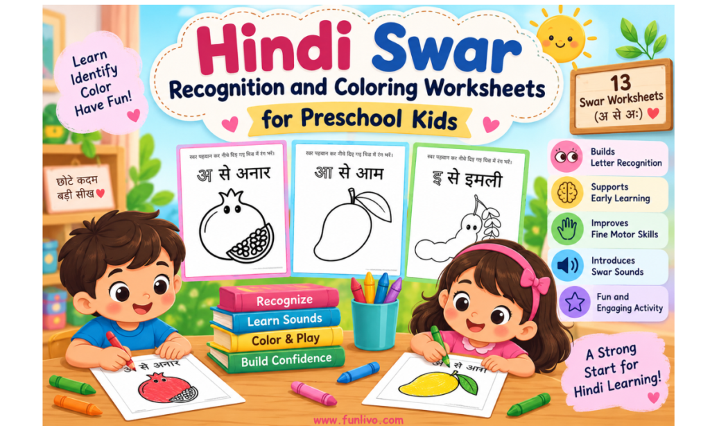 Hindi Swar Recognition and Coloring Worksheets for Preschool Kids